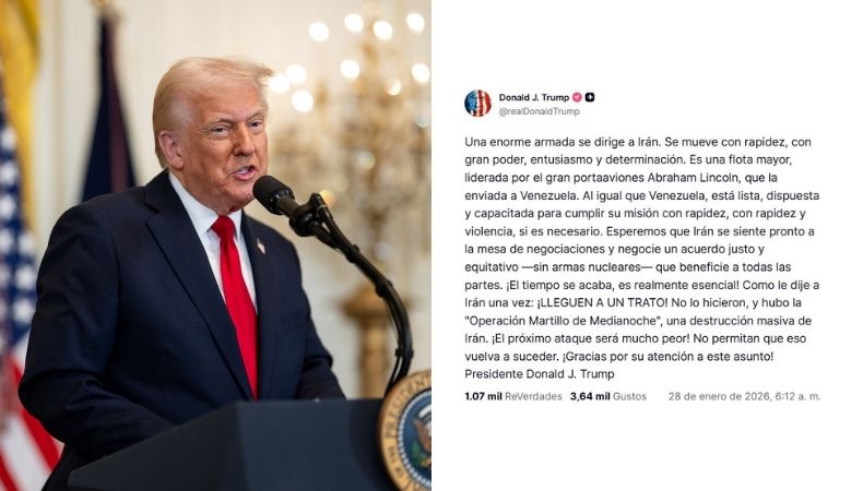 trump 1 TRUMP DICE QUE UNA AMPLIA FLOTA NAVAL ESTÁ DIRIGIÉNDOSE A IRÁN Y PIDE NEGOCIAR UN ACUERDO NUCLEAR