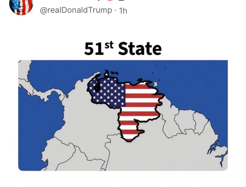 TRUMP GENERA POLÉMICA AL COMPARTIR IMAGEN QUE MUESTRA A VENEZUELA COMO EL «ESTADO 51» DE ESTADOS UNIDOS