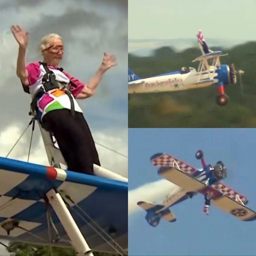 viejita A LOS 97 AÑOS, BETTY BROMAGE VUELVE A ROMPER RÉCORD GUINNESS SOBRE EL ALA DE UN AVIÓN